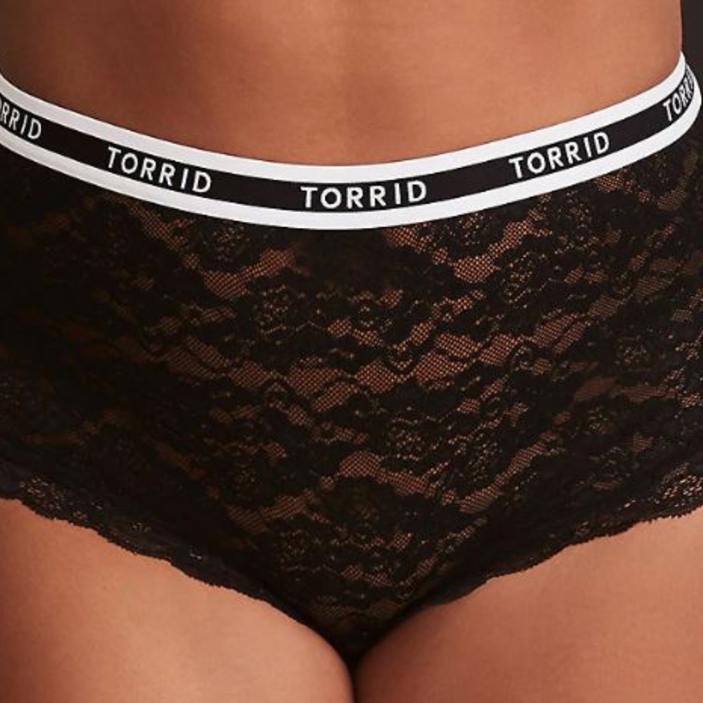 Torrid Logo Black Lace High Waist Cheeky Panty (6)